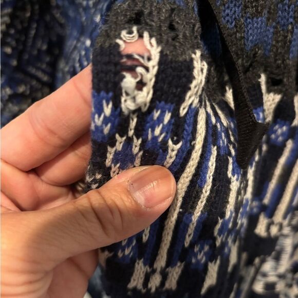 ODD MOLLY Boho Scandi Blue Black Wool Shawl Collar Embroidered Knit Cardigan M - Picture 11 of 11